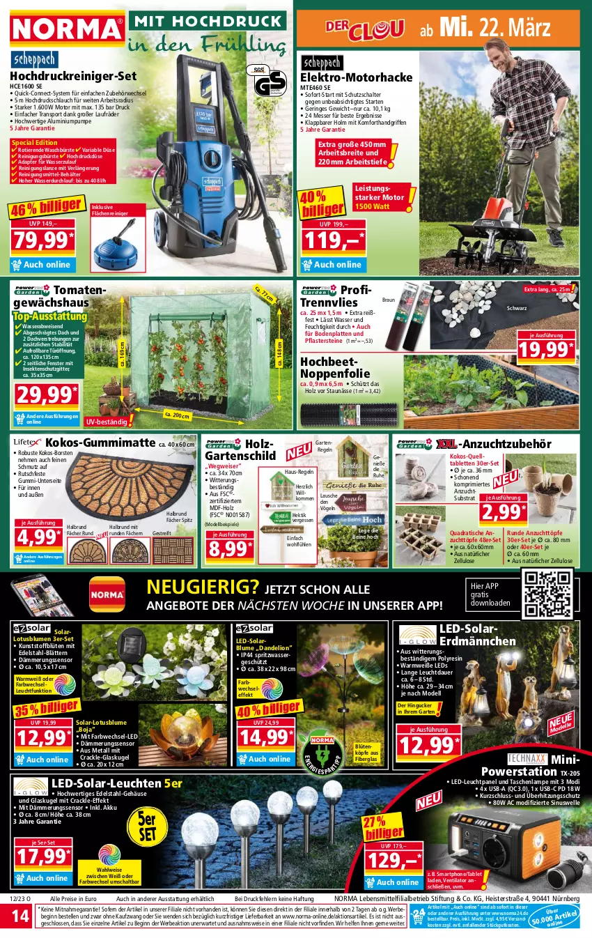 Aktueller Prospekt Norma - Norma - von 20.03 bis 27.03.2023 - strona 14 - produkty: adapter, akku, angebot, angebote, arlo, auer, Bebe, Behälter, blume, blumen, Blüte, Bodenplatte, braun, Brei, bürste, dell, edelstahl, eis, Elektro, elle, fenster, Garten, Gewächshaus, gin, Glaskugel, hochdruckreiniger, Holz, insektenschutz, kokos, Kugel, Lampe, latte, laufräder, lebensmittel, leds, Leuchte, leuchten, lion, messer, Mode, ndk, pflaster, Pflastersteine, quad, reiniger, Reinigung, reinigungsbürste, Reinigungsmittel, reis, Ria, ring, rwe, Schal, schlauch, sekt, smartphone, Spiele, Sport, tablet, tablett, Tablette, Tasche, taschen, taschenlampe, Ti, Tiere, tisch, tomate, tomaten, überhitzungsschutz, usb, ventilator, wasser