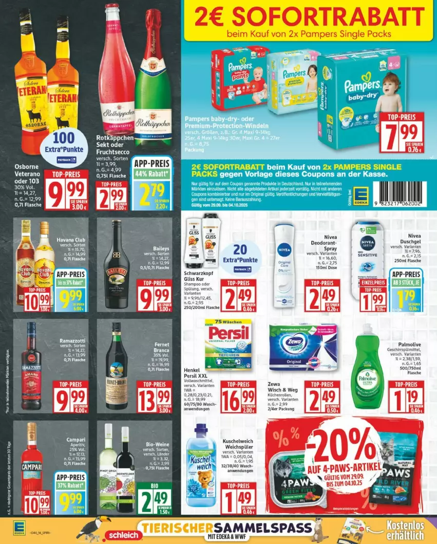 Aktueller Prospekt Edeka - Prospekte - von 29.09 bis 04.10.2025 - strona 14 - produkty: arla, deo, deodorant, ecco, eier, eis, frucht, fruchtsecco, geschirr, geschirrspülmittel, henkel, küche, Küchen, küchenrolle, küchenrollen, Kuschelweich, nivea, olive, palmolive, pampers, persil, reis, Ria, sekt, sofortrabatt, spülmittel, Ti, vollwaschmittel, waschmittel, weichspüler, Yo, ZTE