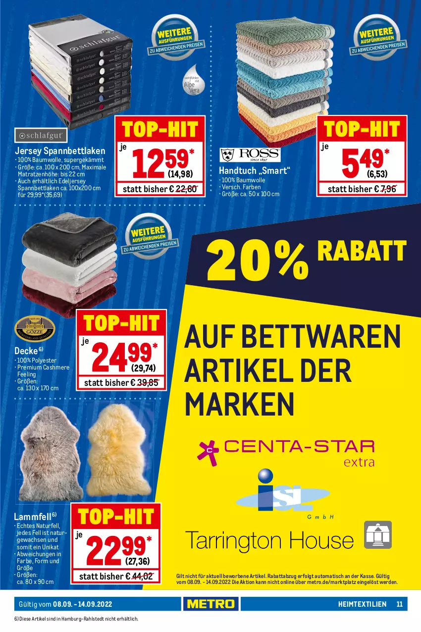 Aktueller Prospekt Metro - NonFood - von 08.09 bis 14.09.2022 - strona 11 - produkty: auto, Bau, baumwolle, bett, cashmere, decke, dell, eis, erde, Fahrrad, handtuch, heimtextilien, hose, Jacke, jersey spannbettlaken, kleid, Kleidung, lamm, Lammfell, LG, matratze, matratzen, Metro, Mode, natur, Pullover, reis, schuhe, shirt, spannbettlaken, Spiele, Sport, Ti, tisch, top-hit, tuc, wolle