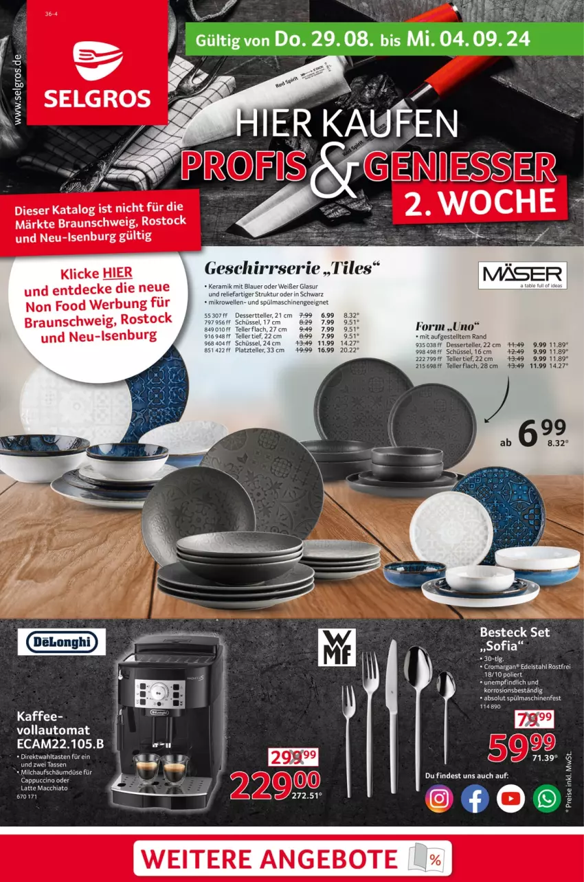 Aktueller Prospekt Selgros - Non Food - von 29.08 bis 04.09.2024 - strona 1 - produkty: ACC, angebot, angebote, auer, auto, besteck, braun, Cap, cappuccino, chia, cin, decke, dessert, Dessertteller, edelstahl, elle, geschirr, Geschirrserie, latte, latte macchiato, LG, mac, macchiato, mikrowelle, rel, schüssel, spülmaschinen, teller, Ti, ZTE