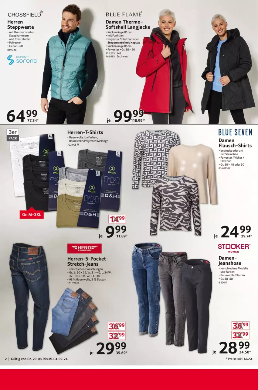 Aktueller Prospekt Selgros - Non Food - von 29.08 bis 04.09.2024 - strona 2 - produkty: Bau, baumwolle, dell, eis, Elan, elle, herren-t-shirt, hose, Jacke, jeans, Mantel, Mode, reis, shirt, shirts, Steppmante, T-Shirt, Ti, Weste, wolle