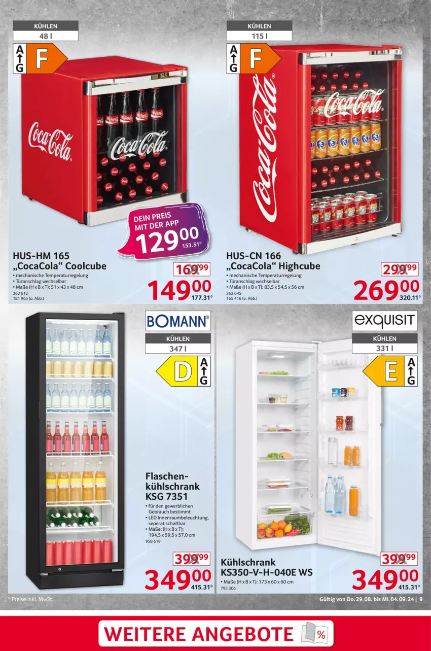 Aktueller Prospekt Selgros - Non Food - von 29.08 bis 04.09.2024 - strona 9 - produkty: beleuchtung, bomann, cola, flasche, kühlschrank, Rauch, Schal, Schrank, Ti, türanschlag wechselbar