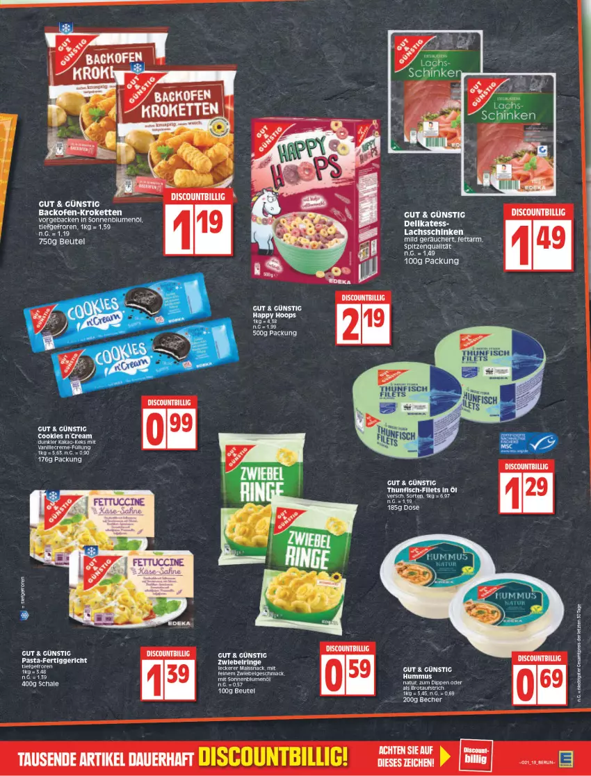 Aktueller Prospekt Edeka - Angebote der Woche - von 23.05 bis 28.05.2022 - strona 13 - produkty: aufstrich, backofen, Becher, beutel, blume, blumen, blumenöl, brot, brotaufstrich, cookie, cookies, creme, dip, discount, eis, fertiggericht, geback, kakao, keks, Kette, Kroketten, lachs, lachsschinken, LG, mac, mais, natur, Ofen, pasta, reis, ring, Schal, Schale, schinken, snack, sonnenblume, sonnenblumen, sonnenblumenöl, Ti, vanille, ZTE, zwiebel