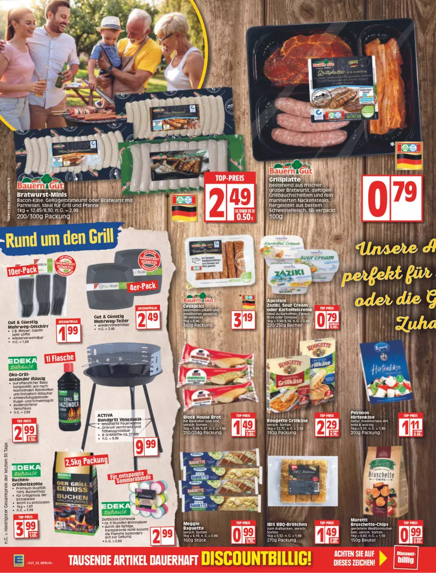 Aktueller Prospekt Edeka - Angebote der Woche - von 23.05 bis 28.05.2022 - strona 2 - produkty: Abba, activa, anzünder, auer, backofen, backofen und, bacon, baguette, Bau, Becher, bett, beutel, bio, bratwurst, brot, brötchen, Bruschette, buch, chips, creme, discount, eis, elle, ente, fleisch, für grill und pfanne, Geflügel, gewürz, grill, grill und pfanne, grillholzkohle, grillplatte, Holz, holzkohle, ideal für grill, ideal für grill und pfanne, kartoffel, kartoffeln, Käse, Kinder, Kugel, lamm, latte, LG, Löffel, meggle, Nackensteak, nackensteaks, nuss, Ofen, pfanne, reis, rouge, rougette, rwe, schwein, schweine, schweinefleisch, steak, steaks, tee, teller, Ti, top-preis, und pfanne, wein, weine, wurst, ZTE