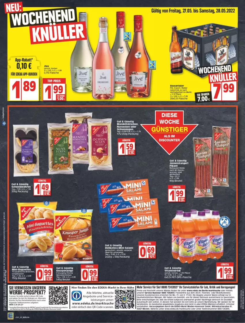 Aktueller Prospekt Edeka - Angebote der Woche - von 23.05 bis 28.05.2022 - strona 20 - produkty: angebot, angebote, baguette, baguettes, beutel, deka, dell, discount, drink, eier, eis, elle, flasche, hörnchen, Kamin, LG, mandel, Mini-Salami, nuss, papier, reis, rel, Rohwurst, rwe, salami, tee, telefon, Ti, top-preis, uhr, vita, wurst