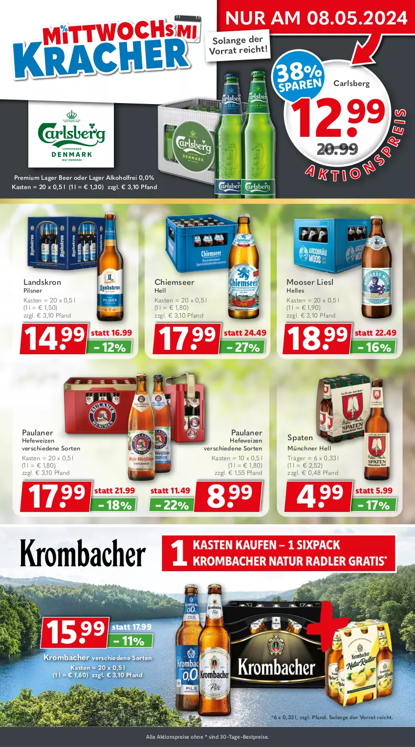 Aktueller Prospekt Getraenkeland - von 29.04 bis 11.05.2024 - strona 3 - produkty: aktionspreis, alkohol, bestpreis, bestpreise, carlsberg, eis, elle, Hefe, hefeweizen, krombache, krombacher, Paula, paulaner, pils, pilsner, reis, Spaten, Ti