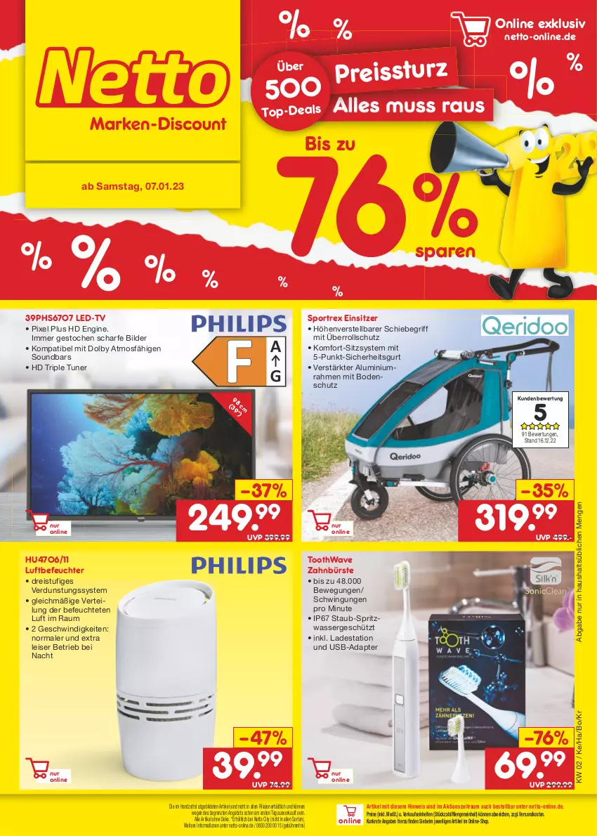 Aktueller Prospekt Netto Marken-Discount - Filial-Angebote - von 09.01 bis 14.01.2023 - strona 41 - produkty: adapter, angebot, bürste, eis, gin, hd triple tuner, Luftbefeuchter, ndk, reis, reiss, soundbar, Sport, Ti, tuner, usb, wasser, zahnbürste, ZTE