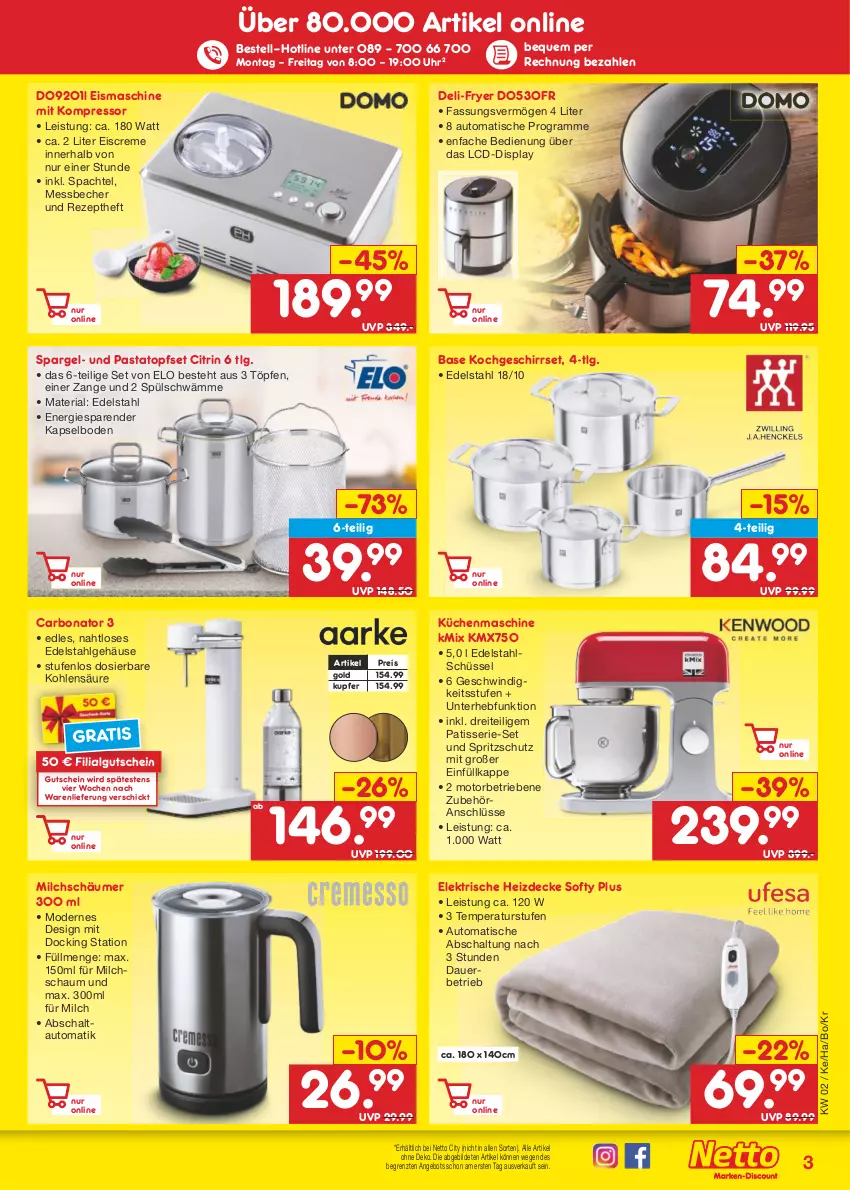 Aktueller Prospekt Netto Marken-Discount - Filial-Angebote - von 09.01 bis 14.01.2023 - strona 43 - produkty: angebot, auer, auto, Becher, Bona, creme, decke, edelstahl, eis, eiscreme, eismaschine, geschirr, gutschein, kompressor, küche, Küchen, küchenmaschine, LG, Messbecher, milch, Mode, pasta, reis, rezept, Ria, Schal, schüssel, spachtel, spargel, Spritzschutz, Ti, tisch, topf, Topfset, uhr, ZTE