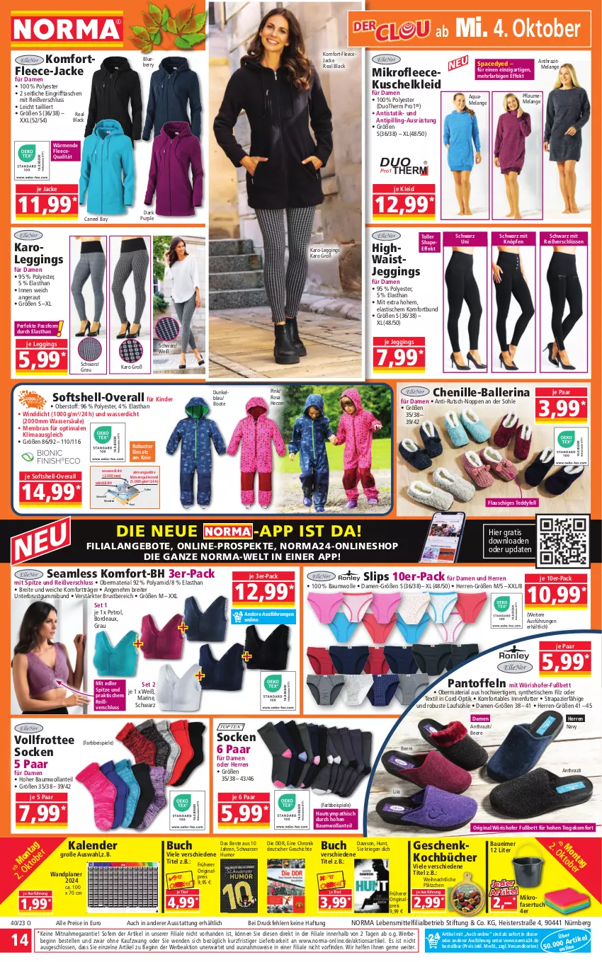 Aktueller Prospekt Norma - Norma - von 02.10 bis 09.10.2023 - strona 14 - produkty: angebot, angebote, aqua, arla, asti, auer, Bad, ball, Bau, Baueimer, baumwolle, Bebe, beere, bett, blueberry, Brei, buch, eier, eimer, eis, Elan, elle, ente, Fleecejacke, gin, Jacke, Kinder, kleid, Kuschelkleid, lack, Lätzche, lebensmittel, leggings, LG, mac, mikrofaser, ndk, Overall, Pantoffeln, pflaume, pril, reis, Ria, ring, rosen, rum, sac, salz, slip, slips, socken, Softshell-Overall, Spiele, Tasche, taschen, tee, Ti, Tipi, tisch, tuc, wasser, weihnachten, wolle, ZTE