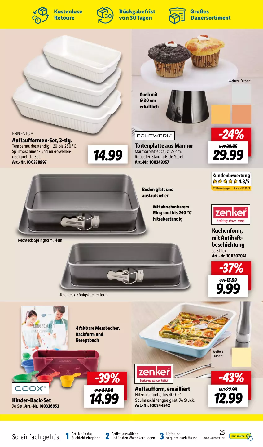 Aktueller Prospekt Lidl - Aktuelle Onlineshop-Highlights - von 01.03 bis 31.03.2023 - strona 25 - produkty: auer, Backform, Becher, buch, elle, ernesto, Kinder, korb, kuchen, latte, LG, Messbecher, mikrowelle, rezept, ring, Springform, spülmaschinen, Ti, torte