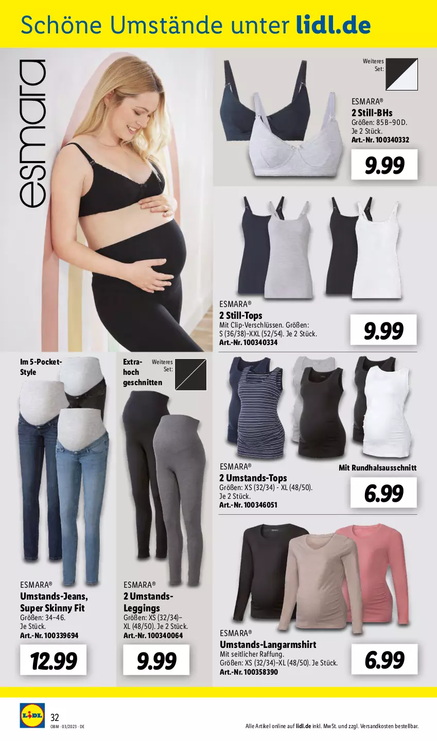 Aktueller Prospekt Lidl - Aktuelle Onlineshop-Highlights - von 01.03 bis 31.03.2023 - strona 32 - produkty: esmara, gin, jeans, Langarmshirt, leggings, ndk, schnitten, shirt, Still-Top, Ti