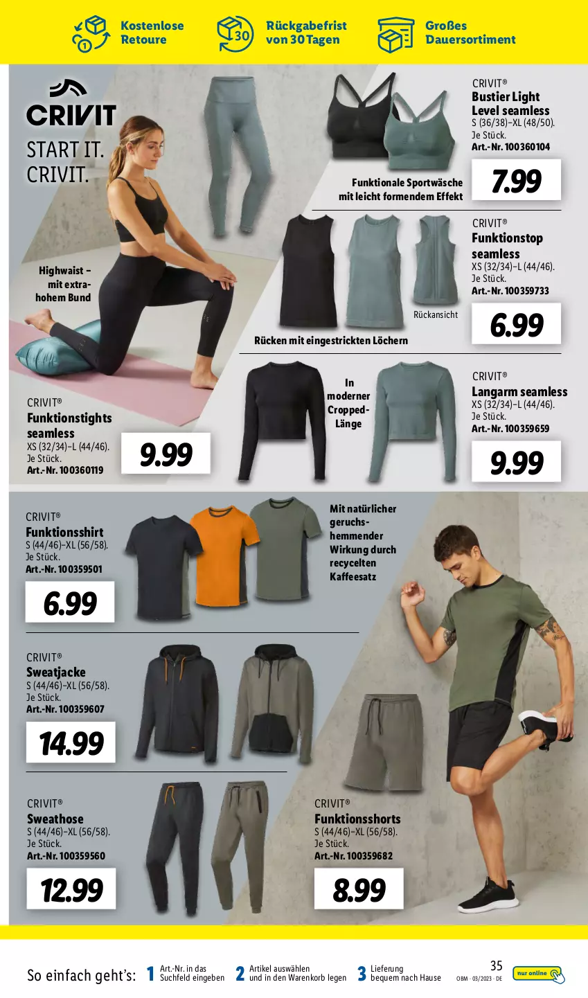 Aktueller Prospekt Lidl - Aktuelle Onlineshop-Highlights - von 01.03 bis 31.03.2023 - strona 35 - produkty: auer, crivit, funktionsshirt, hose, Jacke, kaffee, korb, Mode, shirt, shorts, Sport, Stier, Sweathose, sweatjacke, Ti