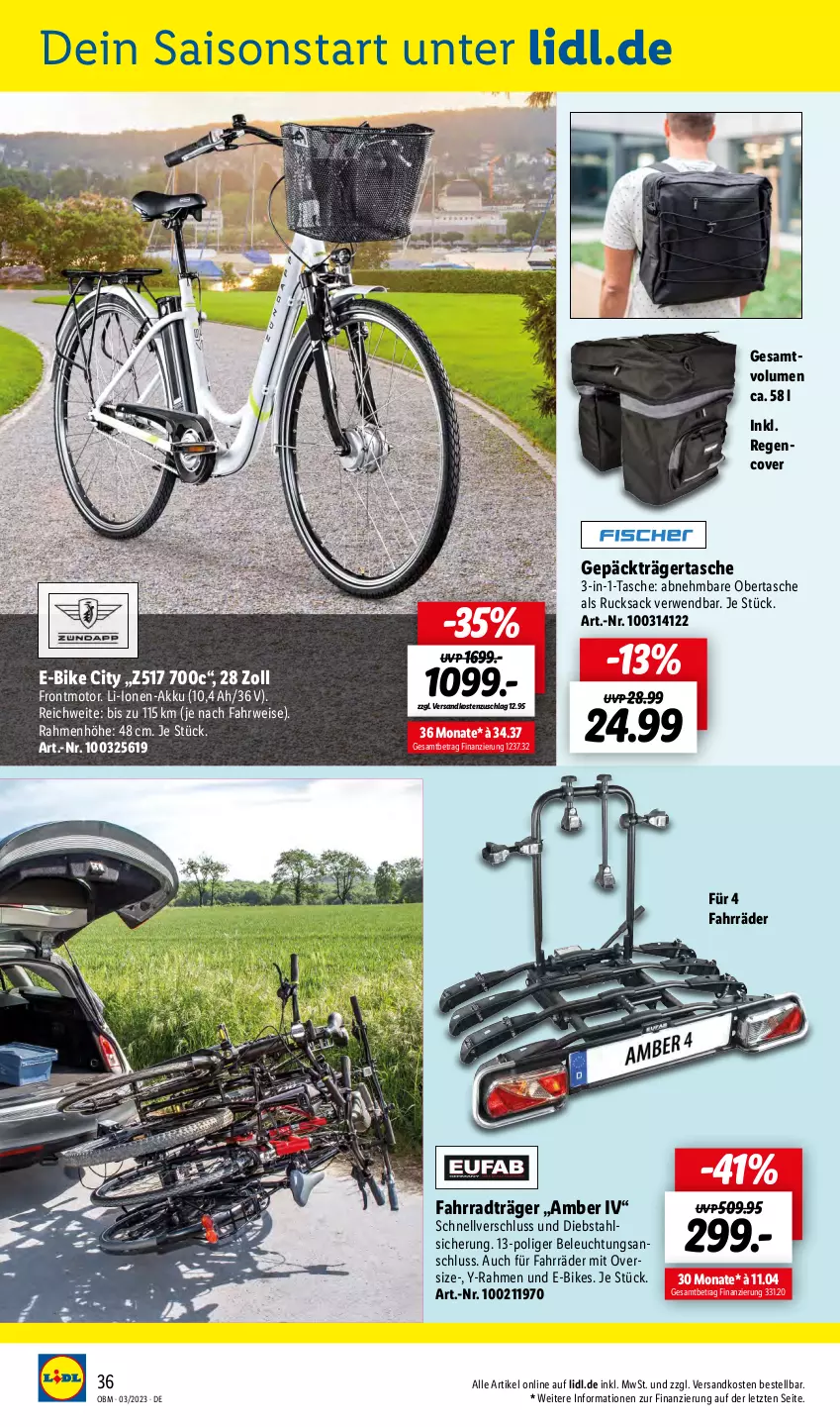 Aktueller Prospekt Lidl - Aktuelle Onlineshop-Highlights - von 01.03 bis 31.03.2023 - strona 36 - produkty: akku, Amber, beleuchtung, E-Bike, E-Bikes, eis, Fahrrad, ndk, rucksack, rwe, sac, Tasche, Ti, ZTE