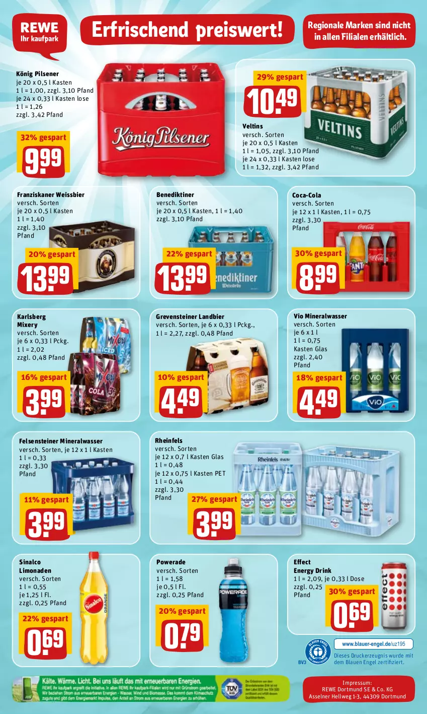 Aktueller Prospekt Rewe - REWE Ihr Kaufpark - von 21.03 bis 26.03.2022 - strona 24 - produkty: Alwa, Benediktiner, bier, coca-cola, cola, drink, drucker, Effect, eis, energy drink, Engel, franziskaner, grevensteiner, karlsberg, karlsberg mixery, kerze, könig pilsener, limo, limonade, limonaden, mineralwasser, Mixer, mixery, pils, pilsener, reis, sinalco, steiner, Ti, veltins, wasser, weissbier