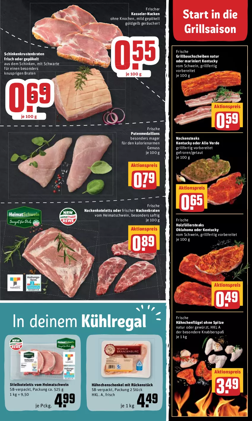 Aktueller Prospekt Rewe - REWE Ihr Kaufpark - von 21.03 bis 26.03.2022 - strona 5 - produkty: aktionspreis, Bau, bauchscheiben, braten, eis, erde, Frische Hähnchen, gewürz, grill, Grillbauch, hähnchenflügel, hähnchenschenkel, henkel, Holz, holzfällersteaks, kasseler, kotelett, krustenbraten, kühlregal, medaillons, nackenkoteletts, Nackensteak, nackensteaks, natur, nuss, pute, regal, reis, saft, schenkel, schinken, schwein, steak, steaks, Ti, tuc, wein