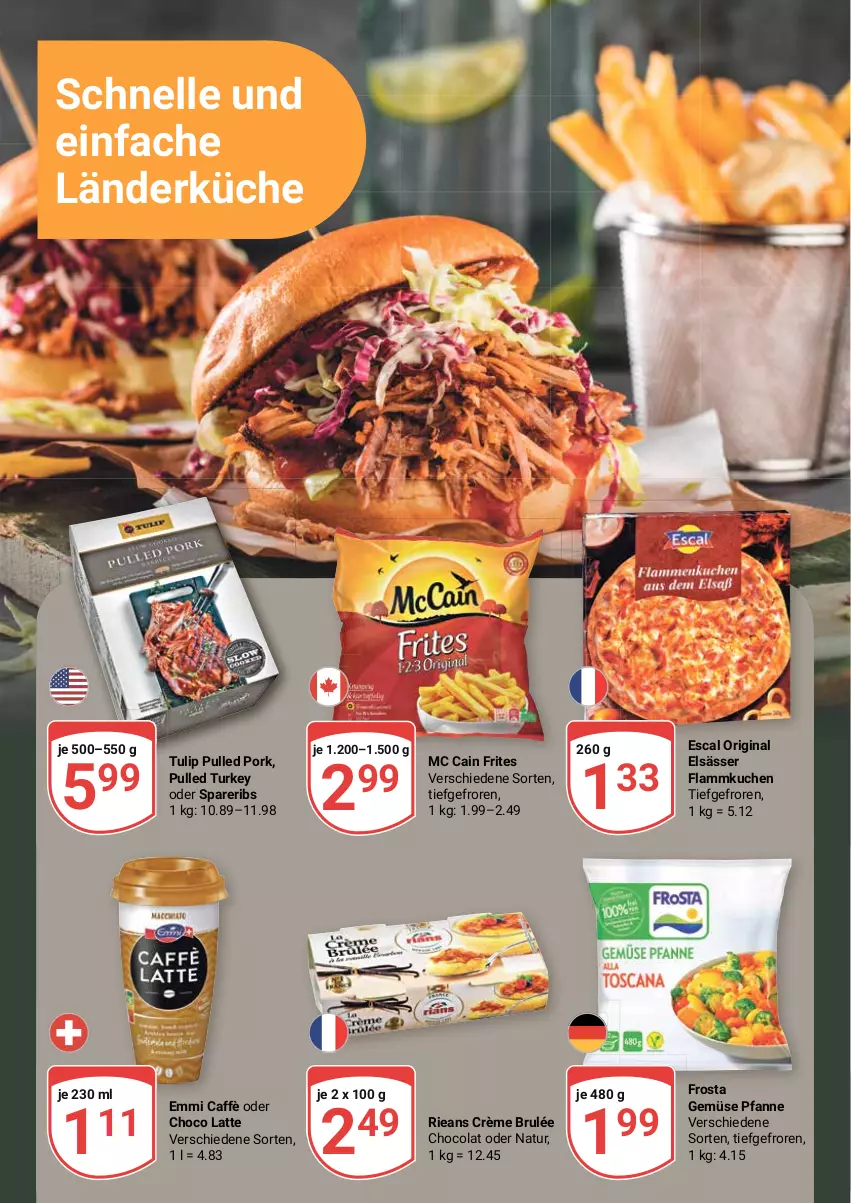 Aktueller Prospekt Globus - Prospekte - von 21.11 bis 26.11.2022 - strona 2 - produkty: cola, elle, emmi, escal, flammkuchen, frosta, gin, küche, kuchen, lamm, latte, mc cain, natur, pfanne, Pulled Pork, spareribs, Ti, tulip