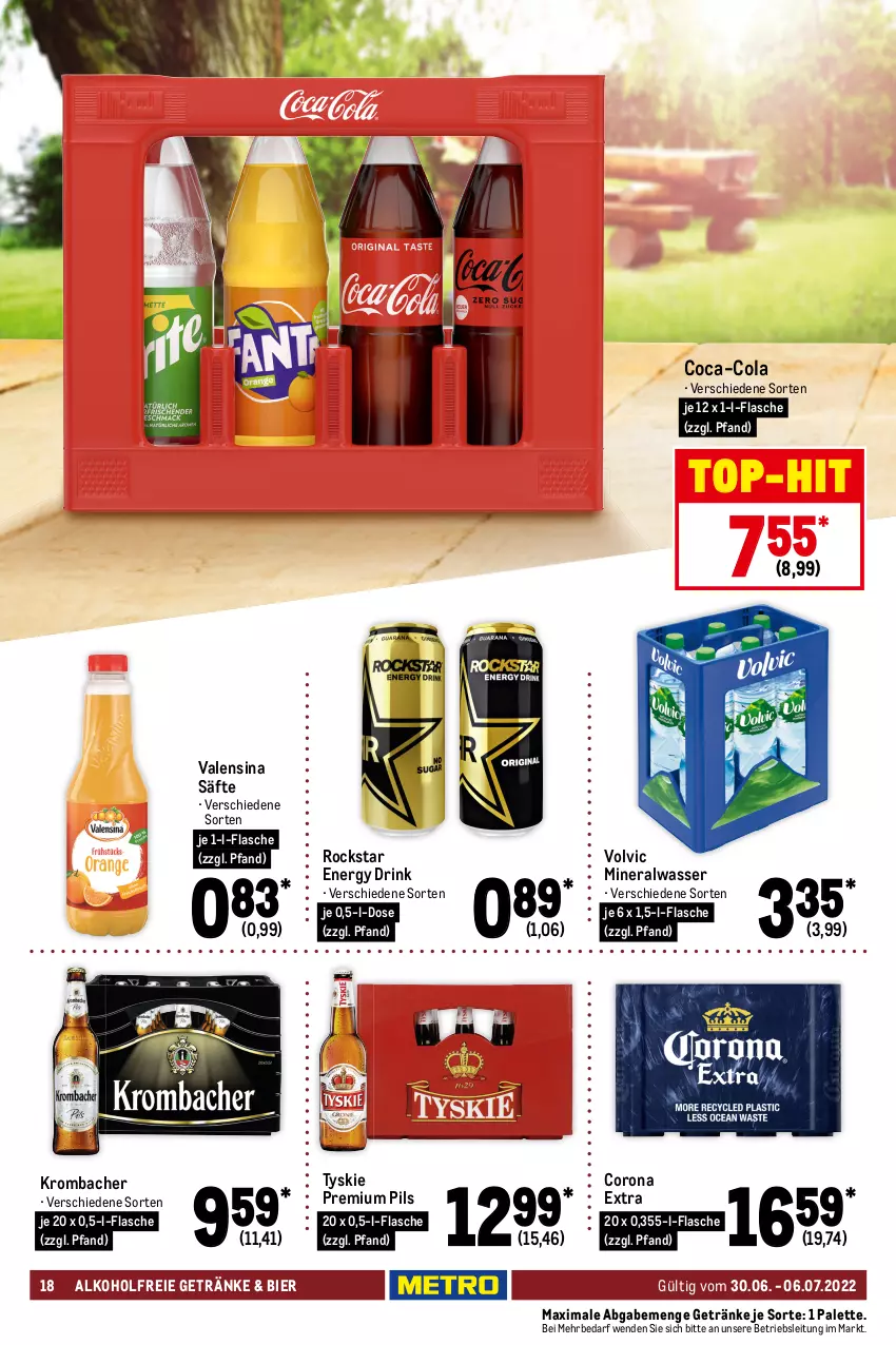 Aktueller Prospekt Metro - Food - von 30.06 bis 06.07.2022 - strona 18 - produkty: Adidas, alkohol, alkoholfreie getränke, Alwa, ariel, bier, body, bodylotion, coca-cola, cola, corona, corona extra, deo, deospray, drink, duschgel, energy drink, flasche, getränk, getränke, kosmetik, krombache, krombacher, Kuschelweich, Lotion, mineralwasser, nivea, Palette, pils, Pods, premium pils, Rockstar, säfte, sensodyne, spülmittel, Tasche, taschen, taschentücher, Taschentücherbox, Tempo, Ti, top-hit, tücher, tyskie, valensina, vollwaschmittel, volvic, waschmittel, wasser, weichspüler