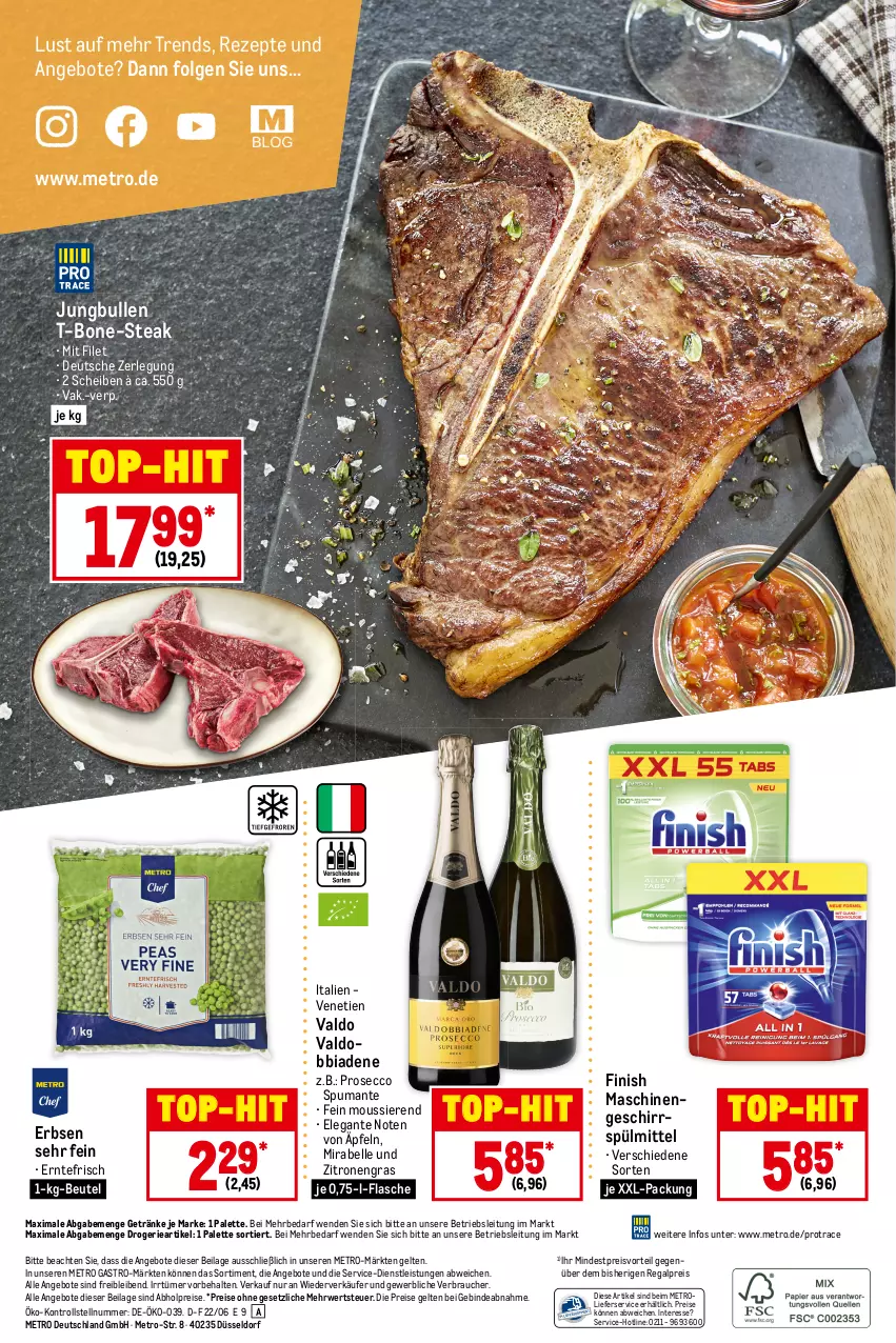 Aktueller Prospekt Metro - Food - von 30.06 bis 06.07.2022 - strona 20 - produkty: abholpreise, angebot, angebote, beutel, ecco, eis, elle, erbsen, filet, Finish, flasche, geschirr, geschirrspülmittel, getränk, getränke, ilag, jungbullen, LG, lieferservice, Metro, metro gastro, Palette, preisvorteil, prosecco, puma, Rauch, regal, reis, rezept, rezepte, rwe, spülmittel, spumante, steak, Ti, top-hit, valdo, xxl-packung, zitrone, zitronen