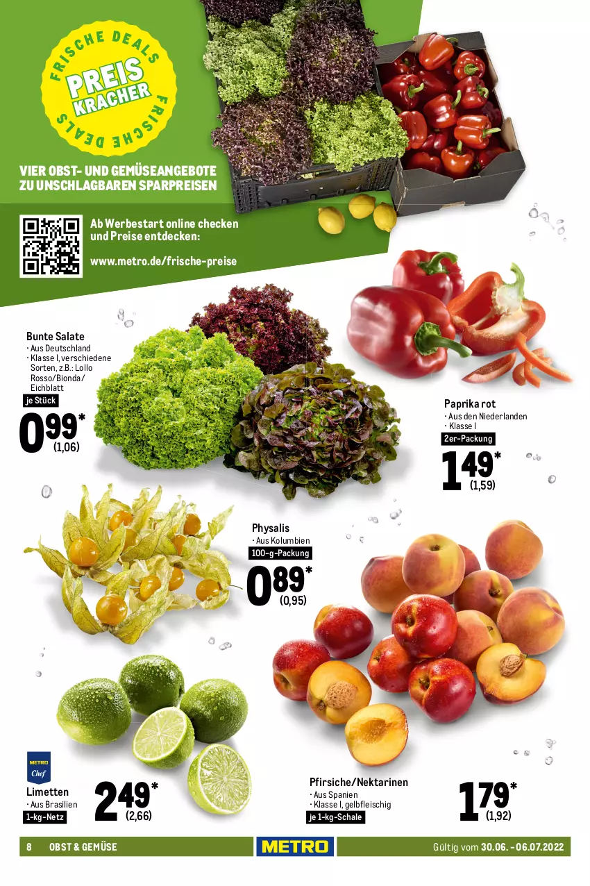 Aktueller Prospekt Metro - Food - von 30.06 bis 06.07.2022 - strona 8 - produkty: agrarfrost, angebot, angebote, auto, beere, beeren, beutel, bio, brötchen, bunte salate, coppenrath, decke, eis, flammkuchen, fleisch, geback, Goldstücke, kuchen, lamm, limette, limetten, Metro, Mett, metten, mozzarella, Nektar, nektarinen, obst, Ofen, paprika, paprika rot, pfirsich, pfirsiche, Physalis, piccolinis, pizza, reis, rel, salat, salate, Schal, Schale, steinofen, Ti, tiefkühlkost, tisch, und gemüse, wagner, weizenbrötchen