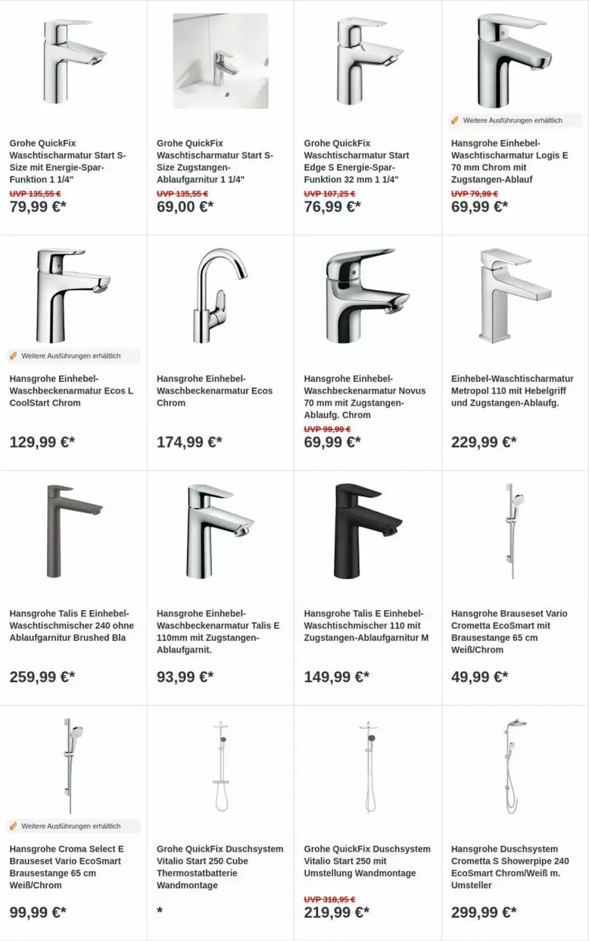 Aktueller Prospekt Obi - Prospekte - von 01.10 bis 09.10.2024 - strona 2 - produkty: armatur, batterie, brause, elle, garnitur, grohe, hansgrohe, LG, Metro, Mett, teller, thermostat, Ti, tisch, vita, waschbecken, waschtisch, waschtischarmatur