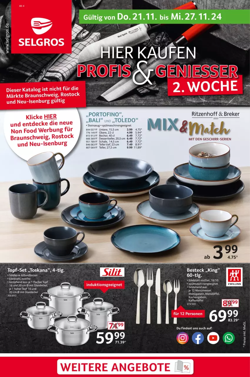 Aktueller Prospekt Selgros - Non Food - von 21.11 bis 27.11.2024 - strona 1 - produkty: angebot, angebote, Becher, besteck, braun, decke, edelstahl, elle, gabel, geschirr, kaffee, LG, Löffel, messer, Schal, Schale, teller, Ti, topf, topf-set