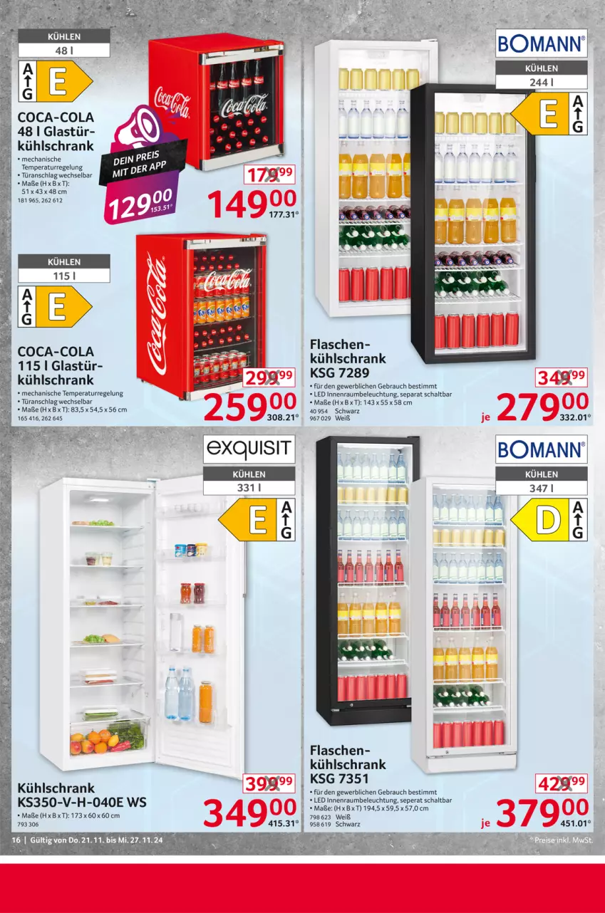 Aktueller Prospekt Selgros - Non Food - von 21.11 bis 27.11.2024 - strona 16 - produkty: beleuchtung, coca-cola, cola, flasche, Glastür, kühlschrank, Rauch, Schal, Schrank, Ti, türanschlag wechselbar