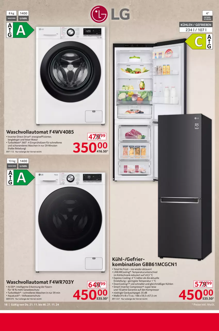 Aktueller Prospekt Selgros - Non Food - von 21.11 bis 27.11.2024 - strona 18 - produkty: aqua, auto, eis, ente, HP, kompressor, kühlschrank, ring, Schrank, Ti, waschvollautomat, wasser