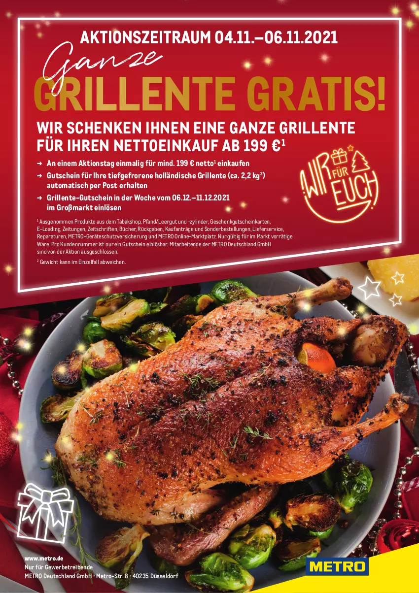 Aktueller Prospekt Metro - Grillente gratis - von 04.11 bis 06.11.2021 - strona 1