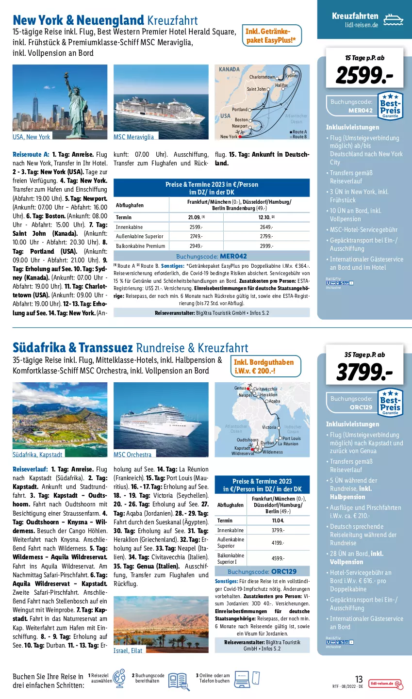 Aktueller Prospekt Lidl - Themenflyer August 2022 - von 13.08 bis 12.10.2022 - strona 13 - produkty: arlo, balkonkabine, bosch, buch, chia, eis, elle, getränk, getränke, inklusivleistungen, Jordan, K2, kreuzfahrten, lion, natur, reis, reiseveranstalter, reiseverlauf, Ria, senf, Sport, telefon, Ti, tisch, uhr, vita, wein, Weste, Wild, Yo