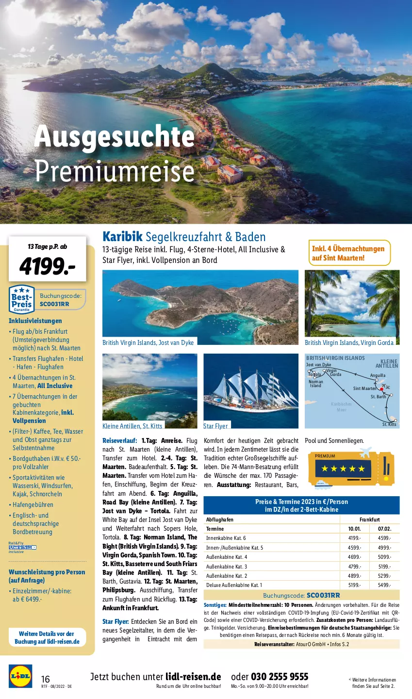 Aktueller Prospekt Lidl - Themenflyer August 2022 - von 13.08 bis 12.10.2022 - strona 16 - produkty: Bad, bett, buch, decke, eis, gin, Heu, inklusivleistungen, kaffee, Kajak, leine, lenco, Liege, obst, Philips, pool, reis, reiseveranstalter, reiseverlauf, Ria, sonnenliege, Sport, Surf, tee, Ti, uhr, wasser