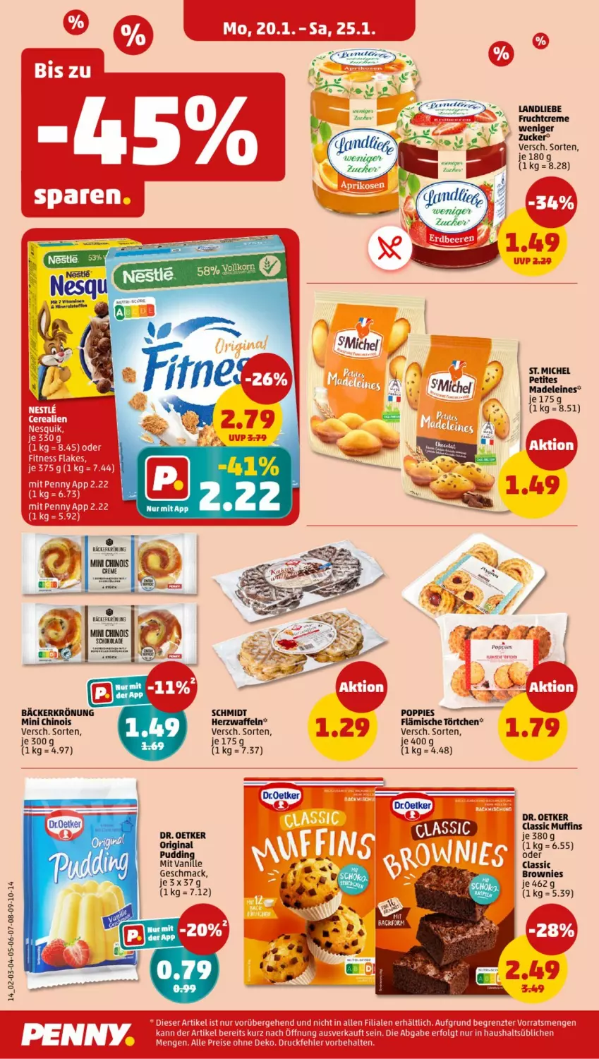 Aktueller Prospekt Penny - Prospekte - von 20.01 bis 25.01.2025 - strona 14 - produkty: brownie, brownies, creme, Dr. Oetker, frucht, gin, landliebe, leine, mac, Muffin, muffins, Popp, Ti, Törtchen, vanille, waffeln, zucker