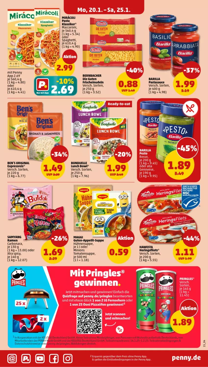 Aktueller Prospekt Penny - Prospekte - von 20.01 bis 25.01.2025 - strona 15 - produkty: ACC, barilla, basmati, Ben’s Original, Bona, bonduelle, eis, elle, filet, filets, gin, hawesta, hering, Herings, heringsfilets, hühner, Hühnersuppe, mac, maggi, miracoli, nudel, nudeln, pasta, reis, ring, sauce, spaghetti, suppe, Ti, tomate, tomaten, Tomatensuppe