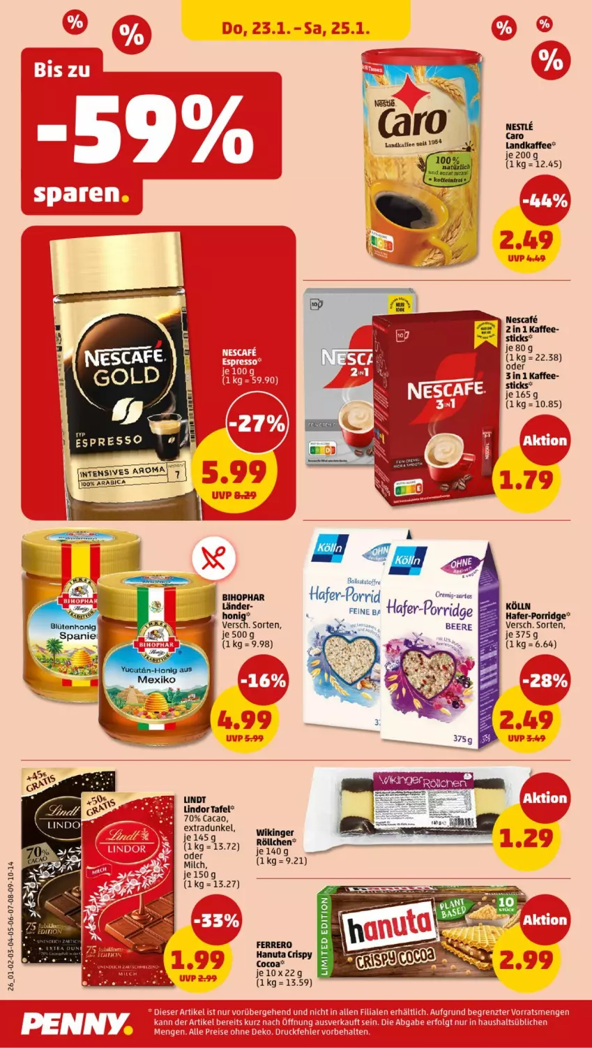 Aktueller Prospekt Penny - Prospekte - von 20.01 bis 25.01.2025 - strona 26 - produkty: beere, ferrero, hafer, hanuta, honig, kaffee, lindor, lindt, milch, ndk, nescafe, porridge, Ti, ZTE