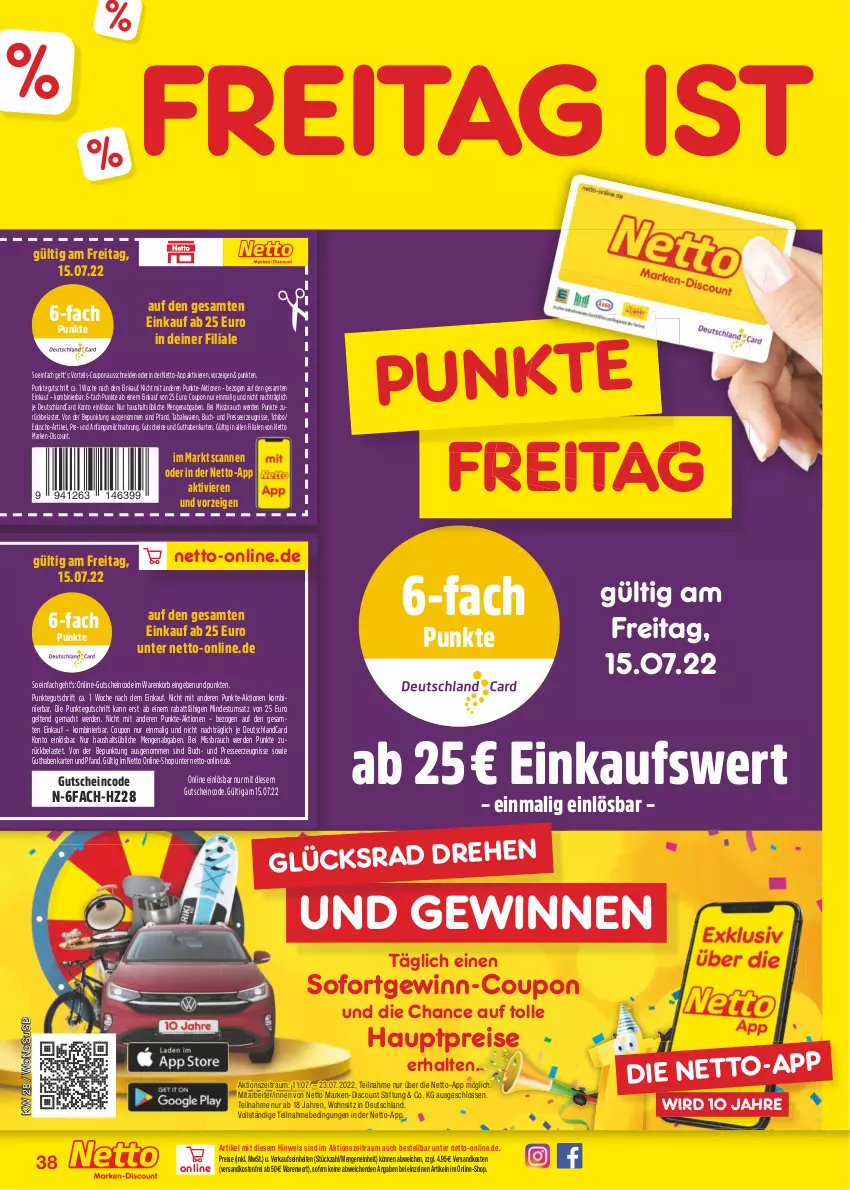 Aktueller Prospekt Netto Marken-Discount - Filial-Angebote - von 11.07 bis 16.07.2022 - strona 38 - produkty: buch, coupon, deutschlandcard, discount, eduscho, eis, erde, gewinnspiel, guthabenkarte, gutschein, gutscheine, korb, mac, marken-discount, milch, ndk, Rauch, reis, Tchibo, Ti, usb, versandkostenfrei