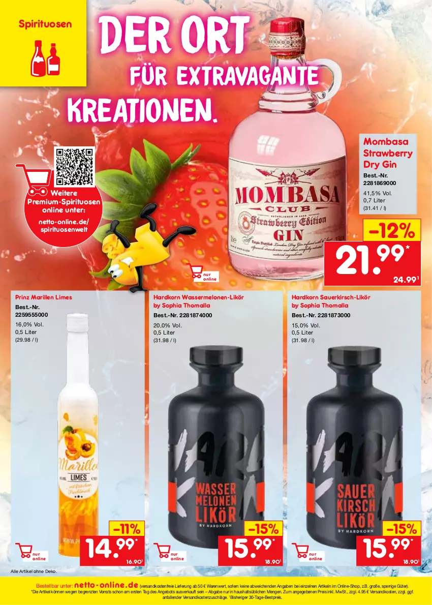 Aktueller Prospekt Netto Marken-Discount - Filial-Angebote - von 11.07 bis 16.07.2022 - strona 44 - produkty: angebot, auer, bestpreis, dry gin, eis, gin, kirsch, korn, likör, melone, melonen, ndk, reis, spirituosen, Ti, versandkostenfrei, wasser, ZTE