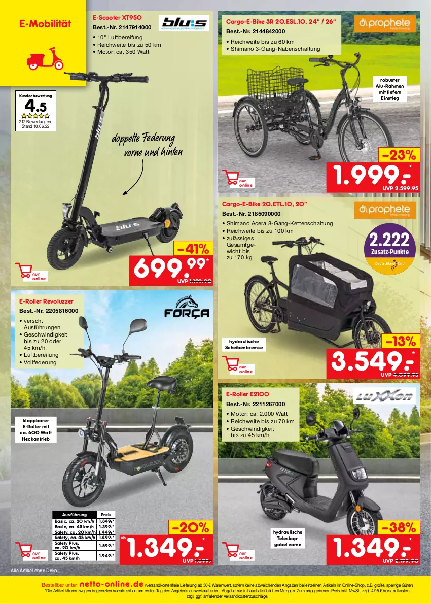 Aktueller Prospekt Netto Marken-Discount - Filial-Angebote - von 11.07 bis 16.07.2022 - strona 50 - produkty: acer, angebot, E-Bike, E-Mobilität, E-Roller, eis, gabel, Kette, ndk, reis, Roller, Schal, scooter, shimano, Teleskop, Ti, versandkostenfrei, ZTE