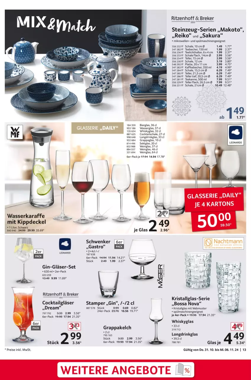 Aktueller Prospekt Selgros - Non Food - von 31.10 bis 06.11.2024 - strona 13 - produkty: angebot, angebote, Becher, bier, boss, cocktail, cocktails, decke, Deckel, drink, eis, elle, gin, Gläser, grappa, kaffee, kaffeebecher, Karaffe, latte, leonardo, LG, mikrowelle, nachtmann, reis, Ria, Schal, Schale, sekt, spülmaschinen, tee, teekanne, Teelicht, teelichthalter, teller, Ti, wasser, Wasserkaraffe, wein, whisky, Whiskyglas