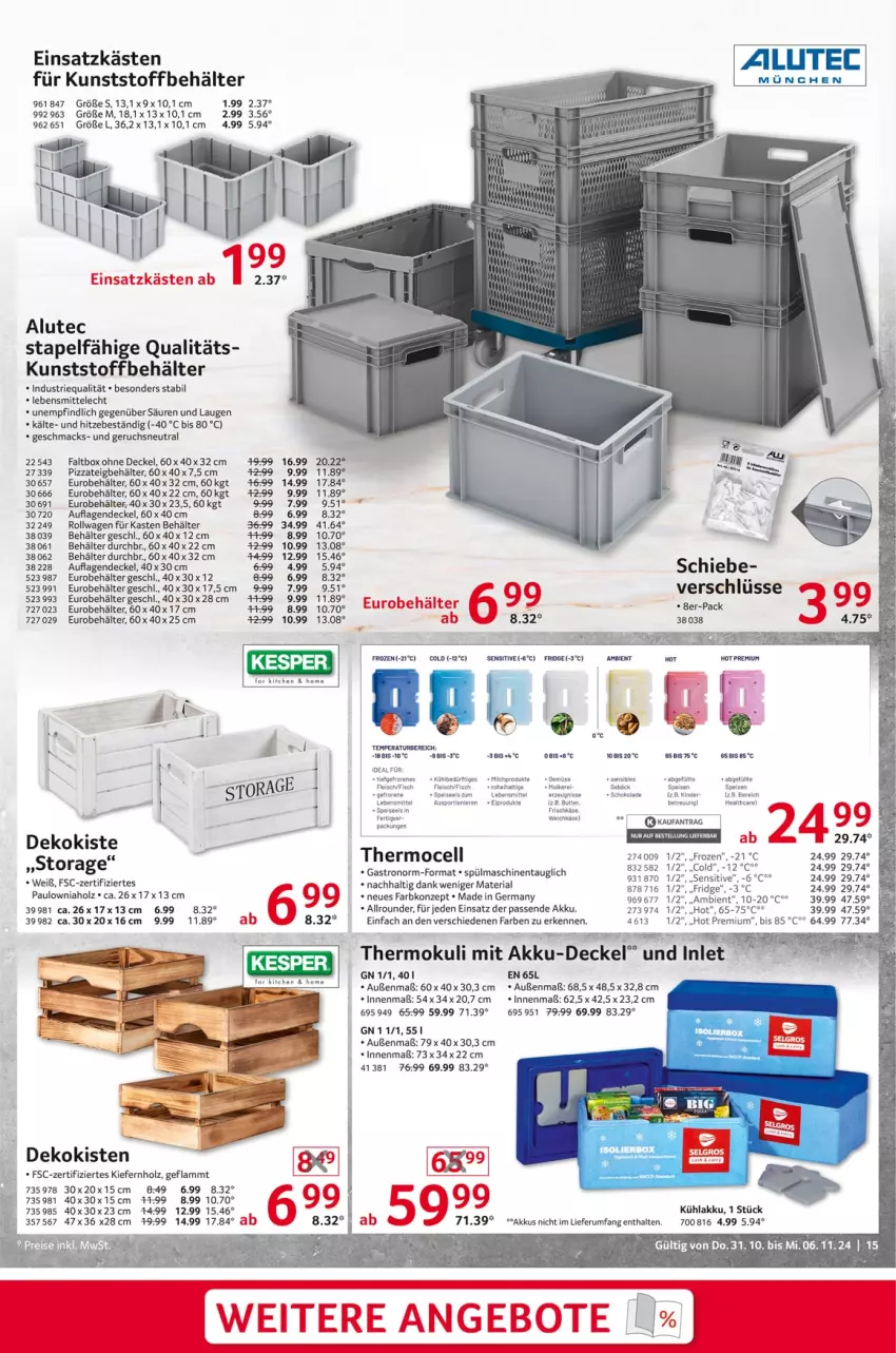 Aktueller Prospekt Selgros - Non Food - von 31.10 bis 06.11.2024 - strona 15 - produkty: akku, Behälter, butter, decke, Deckel, eis, fisch, fleisch, frischkäse, Germ, Holz, HP, Käse, Kinder, kühlakku, lamm, lebensmittel, mac, pizza, Pizzateig, Ria, rum, schoko, schokolade, Sport, spülmaschinen, tee, Ti, weichkäse