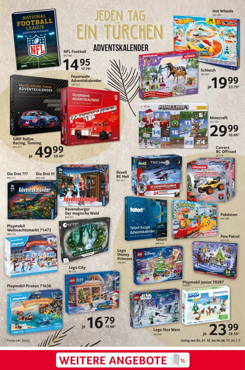 Aktueller Prospekt Selgros - Non Food - von 31.10 bis 06.11.2024 - strona 7 - produkty: Adventskalender, ball, burger, Cap, Carrera, cin, disney, eis, Hot Wheels, LEGO Star Wars, Paw Patrol, playmobil, ravensburger, reis, rwe, Schleich, Ti