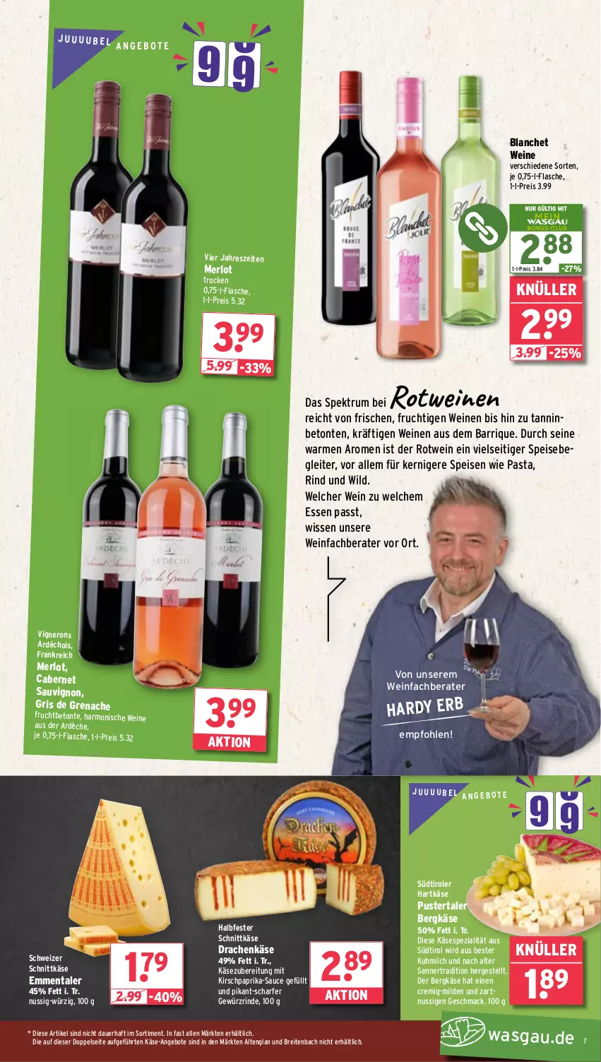 Aktueller Prospekt Wasgau - von 28.10 bis 02.11.2024 - strona 7 - produkty: angebot, angebote, auer, Bergkäse, Brei, cabernet, cabernet sauvignon, eis, emmentaler, flasche, frucht, gewürz, halbfester schnittkäse, hartkäse, HP, Käse, kirsch, mac, merl, merlot, milch, nero, nuss, paprika, pasta, reis, rind, rotwein, rum, sauce, sauvignon, schnittkäse, schweizer schnittkäse, Spektrum, Spezi, südtiroler, Ti, wein, weine, Wild