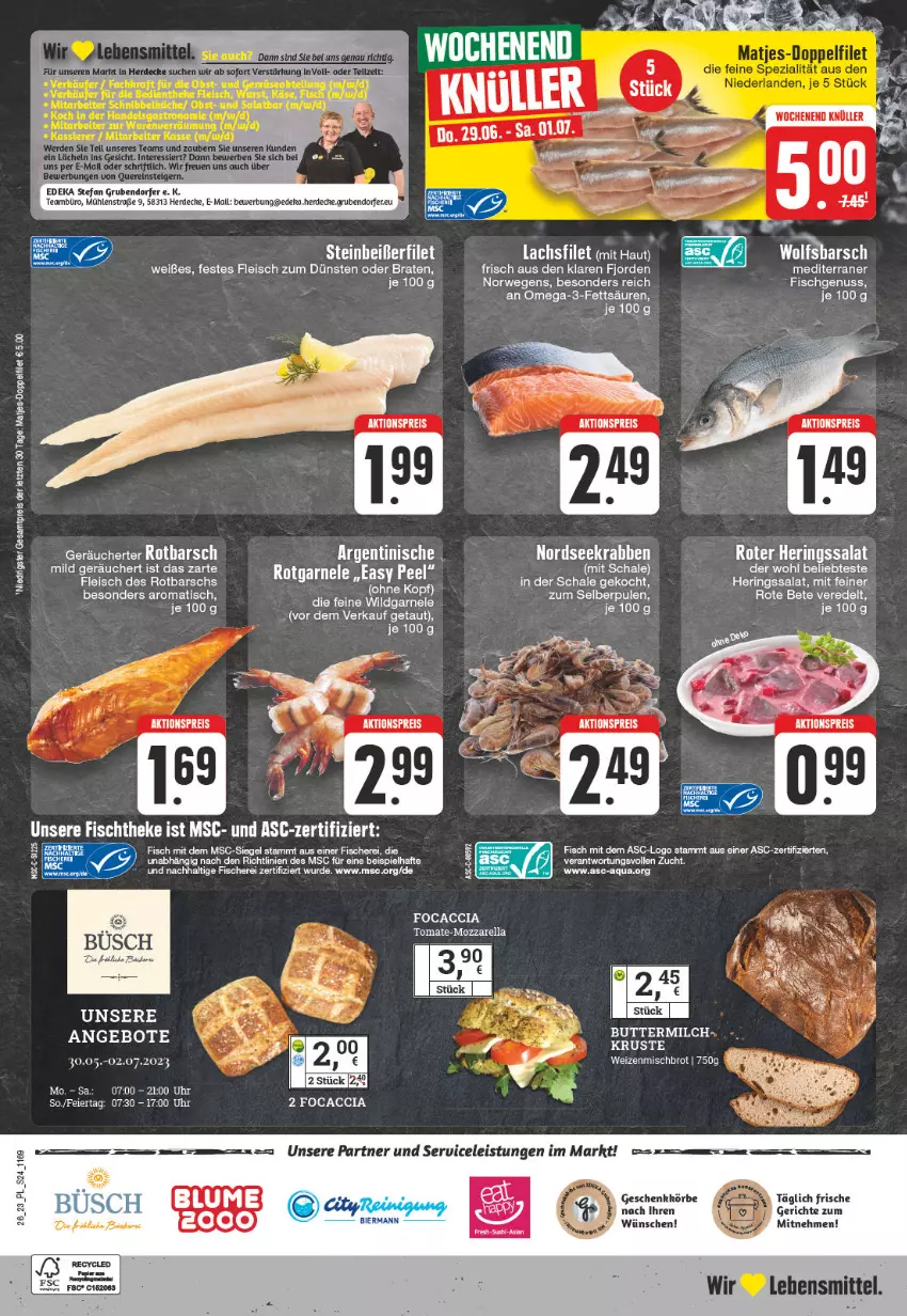 Aktueller Prospekt E Center - Angebote der Woche - von 19.06 bis 24.06.2023 - strona 24 - produkty: ACC, aktionspreis, angebot, angebote, aqua, bier, blume, braten, brot, decke, deka, eis, erde, filet, fisch, fische, Fischer, fischtheke, fleisch, Focaccia, hering, Herings, lachs, lachsfilet, lebensmittel, matjes, mozzarella, Nordsee, nuss, omega, Omega-3, reis, rel, ring, Rotbarsch, rote bete, rwe, salat, Schal, Schale, Schere, Steinbeißer, Steinbeißerfilet, tee, Ti, tisch, tomate, uhr, weizenmischbrot, Wild, ZTE