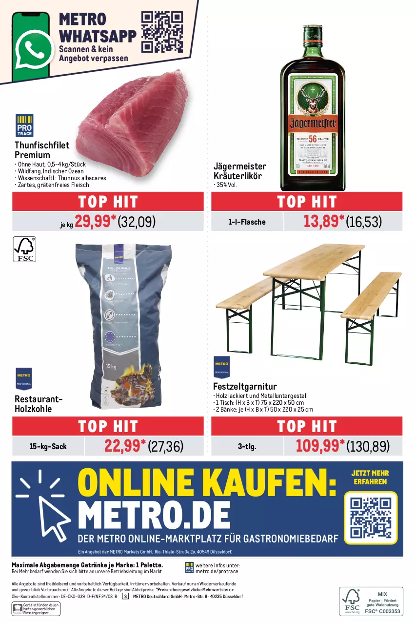 Aktueller Prospekt Metro - GastroJournal - von 08.08 bis 21.08.2024 - strona 34 - produkty: abholpreise, angebot, angebote, auer, eis, filet, fisch, flasche, fleisch, garnitur, Germ, getränk, getränke, Holz, holzkohle, ilag, jägermeister, kräuter, kräuterlikör, lack, LG, likör, Meister, Metro, Palette, Rauch, reis, rwe, sac, thunfisch, Ti, tisch, Wild, Zelt