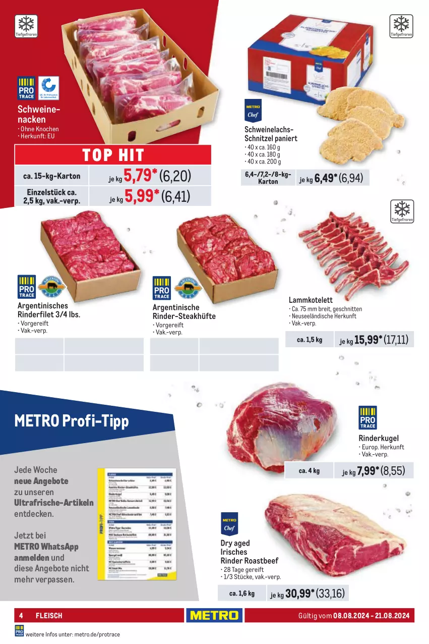 Aktueller Prospekt Metro - GastroJournal - von 08.08 bis 21.08.2024 - strona 4 - produkty: angebot, angebote, beef, Brei, decke, eis, filet, fleisch, kotelett, Kugel, lachs, lamm, lammkotelett, Metro, rind, rinder, rinderfilet, roastbeef, schnitten, schnitzel, schwein, schweine, Schweinelachs, schweinenacken, steak, steakhüfte, Ti, wein, weine