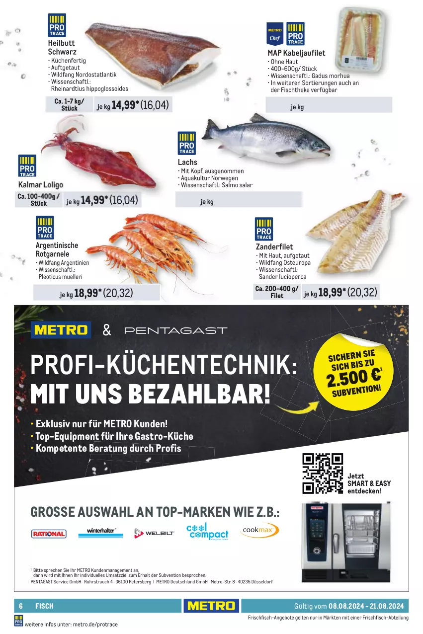 Aktueller Prospekt Metro - GastroJournal - von 08.08 bis 21.08.2024 - strona 6 - produkty: Abtei, angebot, angebote, aqua, decke, elle, ente, filet, fisch, fischtheke, frischfisch, hipp, kabeljaufilet, küche, Küchen, lachs, Metro, Rauch, rwe, Ti, uhr, Wild, Zander