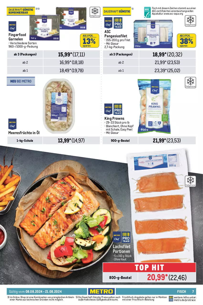 Aktueller Prospekt Metro - GastroJournal - von 08.08 bis 21.08.2024 - strona 7 - produkty: Abtei, angebot, angebote, aqua, auer, beutel, decke, eis, elle, ente, filet, fisch, fischtheke, frischfisch, früchte, garnelen, hipp, kabeljaufilet, küche, Küchen, lachs, lachsfilet, meeresfrüchte, Metro, Pangasius, prawns, Rauch, reis, rwe, Schal, Schale, Ti, uhr, Wild, Zander