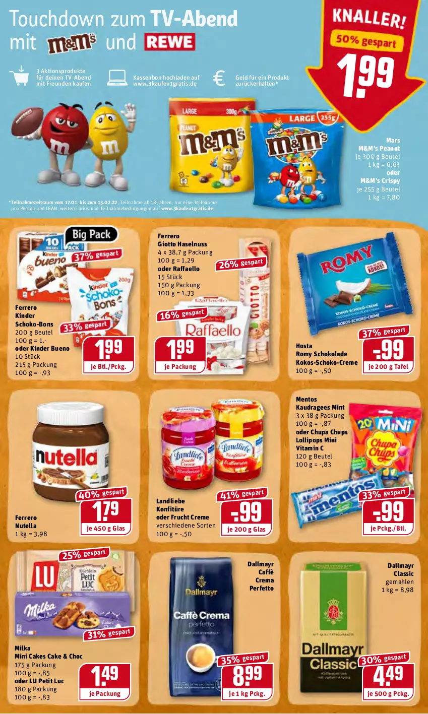 Aktueller Prospekt Rewe - Diese Woche im Angebot! - von 24.01 bis 29.01.2022 - strona 19 - produkty: beutel, caffè crema, chupa, chupa chups, creme, dallmayr, ferrero, frucht, giotto, haselnuss, Kinder, kinder bueno, kokos, konfitüre, landliebe, mars, mentos, milka, mint, nuss, nutella, raffaello, schoko, schoko-bons, schokolade, Ti, vita, Vitamin C