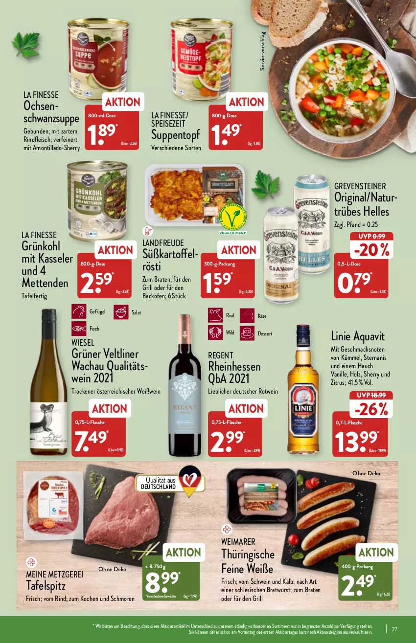 Aktueller Prospekt Aldi Nord - Aldi-Vorschau - von 21.02 bis 26.02.2022 - strona 27 - produkty: aqua, aquavit, backofen, braten, bratwurst, dessert, eis, elle, finesse, fisch, flasche, fleisch, Geflügel, gin, grevensteiner, grill, grüner veltliner, Holz, kartoffel, Käse, kasseler, mac, Mett, metten, Mettenden, natur, Ofen, qualitätswein, rind, rindfleisch, ring, rotwein, salat, schwein, steiner, suppe, suppen, tafelspitz, Ti, topf, vanille, wein, Weißwein, Wild, wurst, ZTE