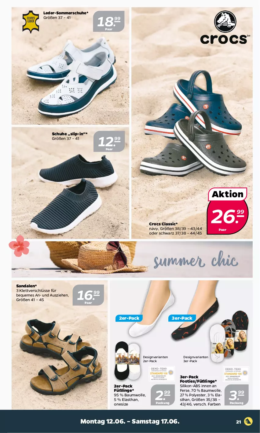 Aktueller Prospekt Netto - Woche 24 - von 12.06 bis 17.06.2023 - strona 21 - produkty: Bau, baumwolle, Füßlinge, paar schuhe, Ria, sandale, sandalen, schuhe, slip, Ti, wolle