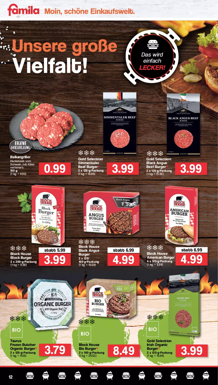 Aktueller Prospekt Famila - Prospekte - von 16.05 bis 21.05.2022 - strona 12 - produkty: beef, bio, burger, grill, Käse, lack, schwein, sim, steak, Ti, wein