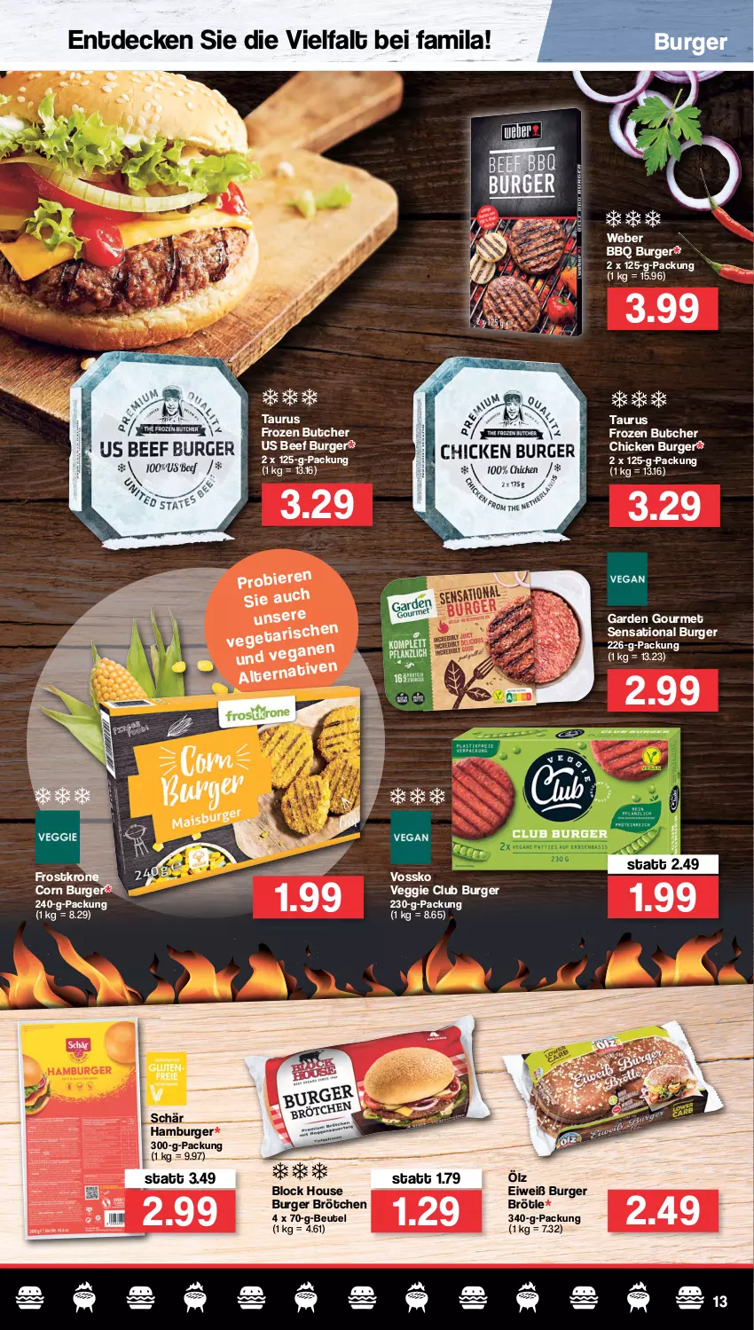 Aktueller Prospekt Famila - Prospekte - von 16.05 bis 21.05.2022 - strona 13 - produkty: beef, beutel, brötchen, burger, decke, garden gourmet, hamburger, krone, Ti, veggie, vossko, weber